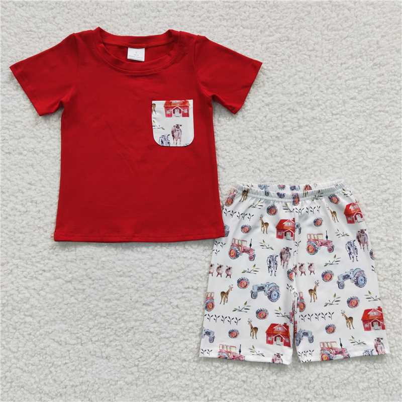 BSSO0120 Baby Boys Red Farm Pockets Shorts Sets