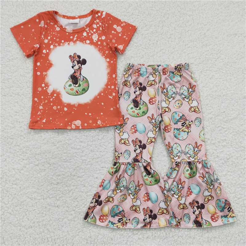 GSPO0425 Girls Easter Minnie Egg Orange Short Sleeve Pants Set