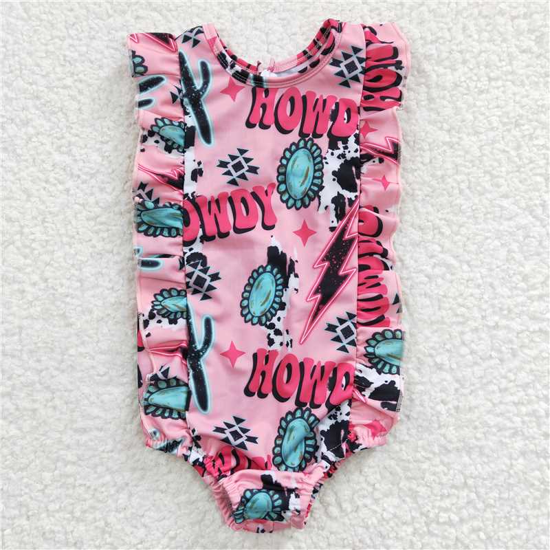 S0036 Baby Girls Summer Western Howdy One Piece swimsuits