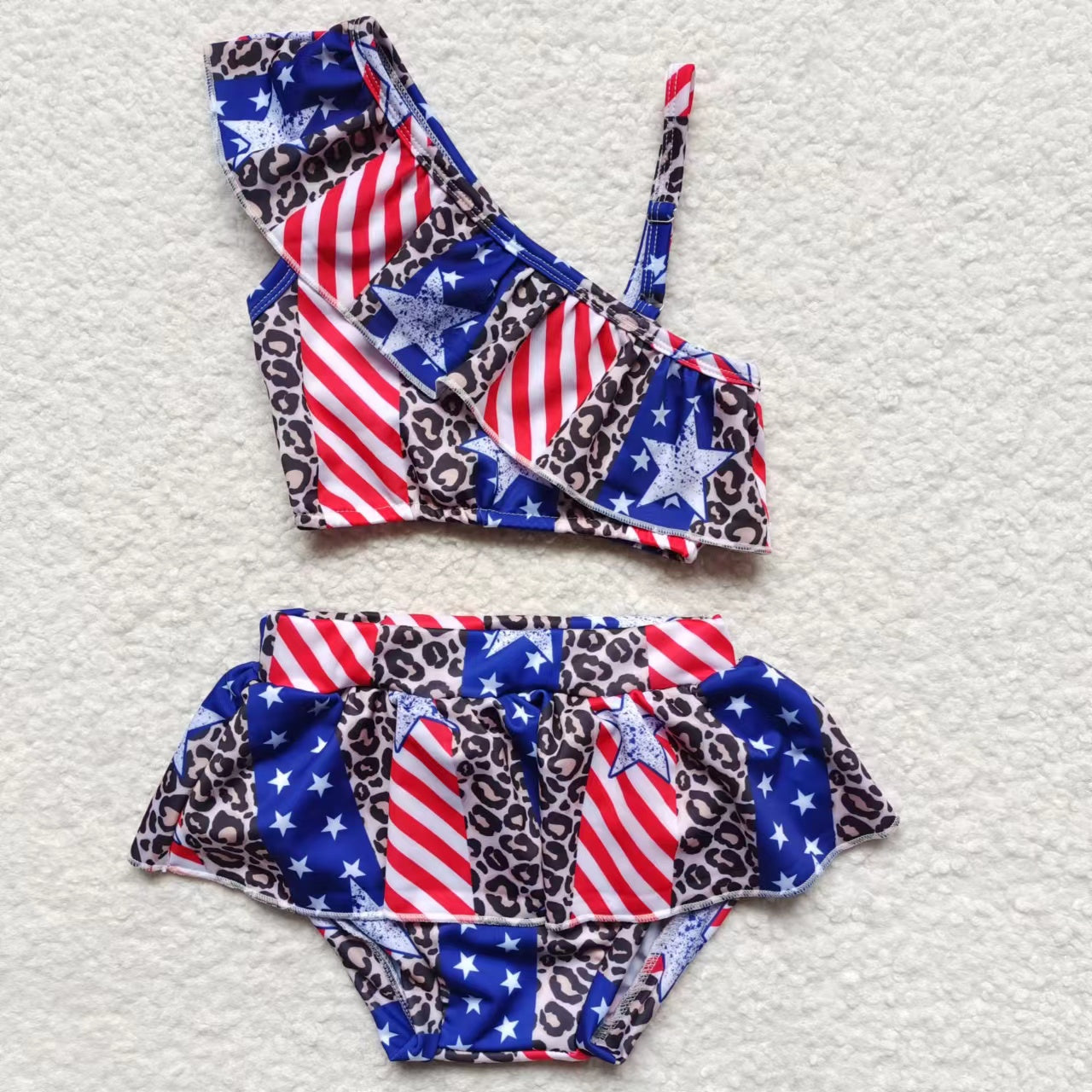 S0094 Baby Girls 4th Of July 2 Pieces Ruffle Bathing Suits Swimsuits