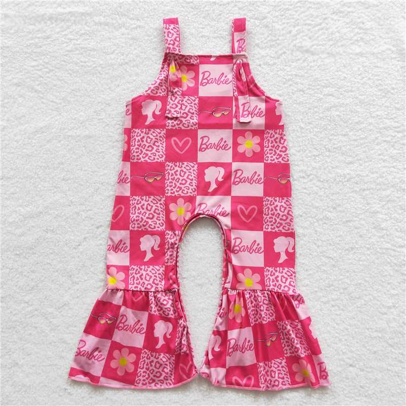 SR0382 Baby Girls Doll Pink Flowers Straps Jumpsuits