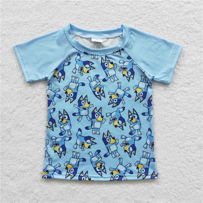BT0226 Baby Boys Blue Dog Short Sleeve Shirts Tops