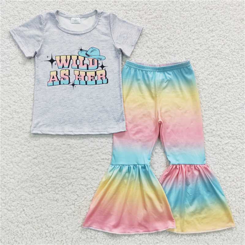 GSPO0656 wild as her grey short-sleeved colorful trousers suit