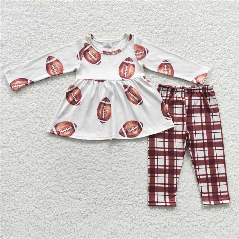 GLP0429Football tunic brown plaid leggings girls clothes