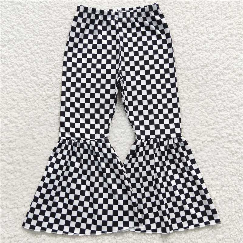 P0146 Baby Girls Black Checkered Bell Bottom Pants