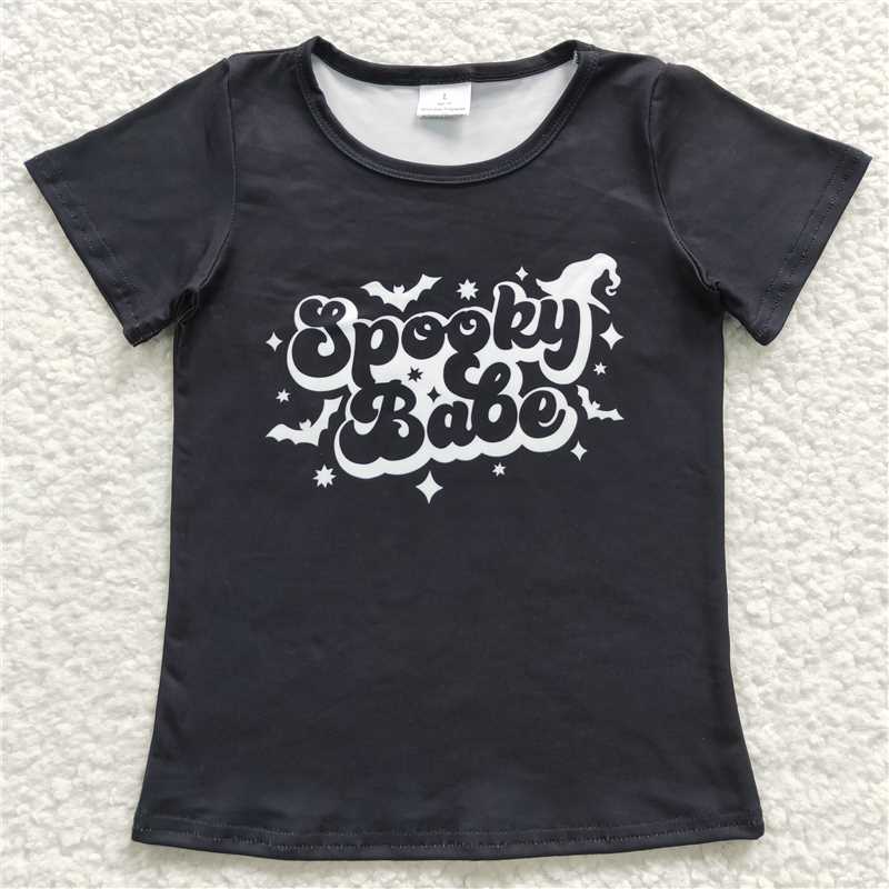 GT0191 Baby Girls Spooky Babe Short Sleeve Black Shirts Tops