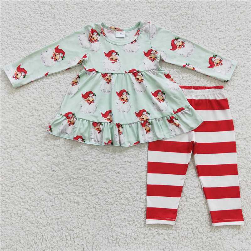 12.11 RTS NO MOQ (In stock)GLP0431 Baby Girls Christmas Santa Tunic Stripe Legging Pants Sets