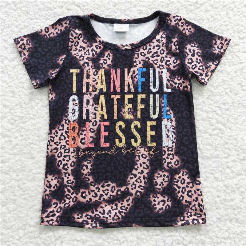 GT0193 Baby Girls Thankful Short Sleeve Shirts Tops