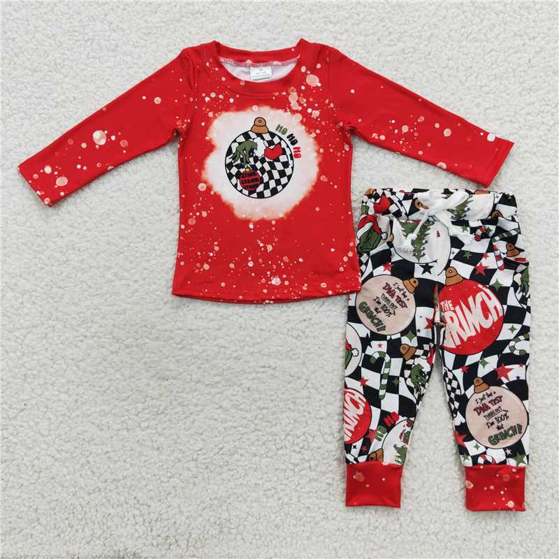 11.29 RTS NO MOQ (In stock)Matching Christmas BLP0209 Baby Boys Christmas Red Ball Pants Clothes Sets