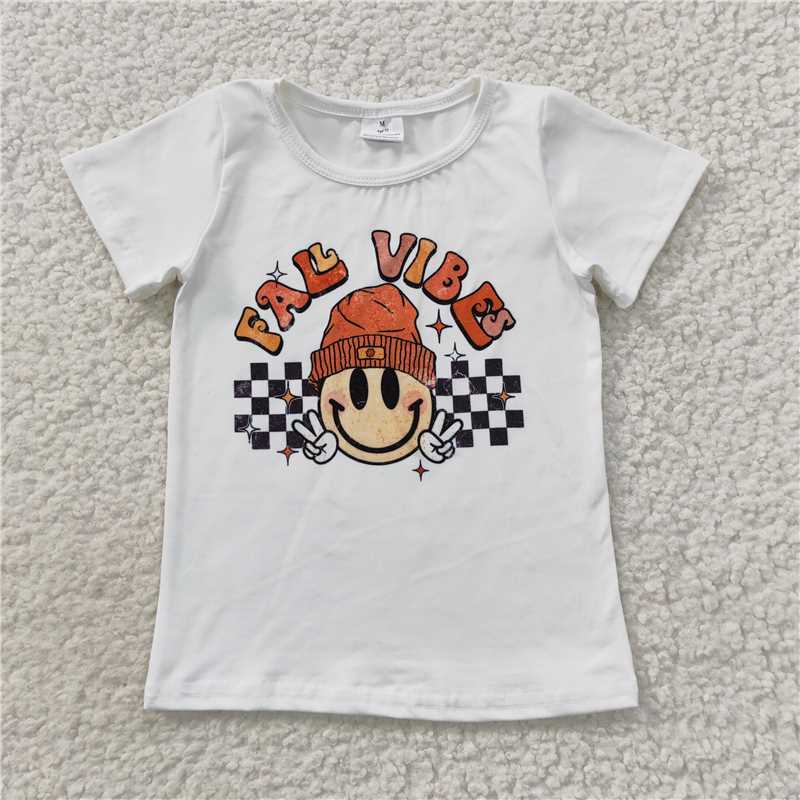 GT0278 Fall vibes smile plaid baby girls shirt