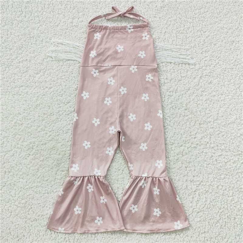 SR0424 Baby Girls Western Pink Flowers Tassels Jumpsuits