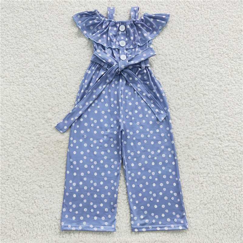 SR0421 Baby Girls Blue Dots Ruffle Strap Jumpsuits
