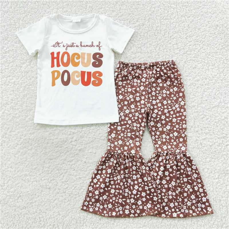 GSPO0811 hocus pocus lettering white short-sleeved floral trousers suit