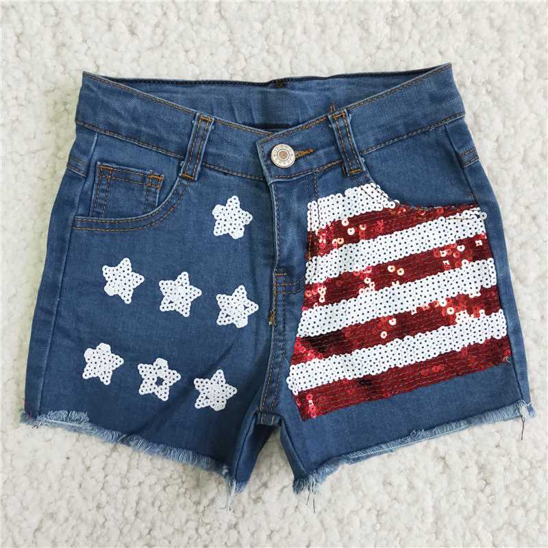 D11-15 Girl 4th of July Denim Shorts