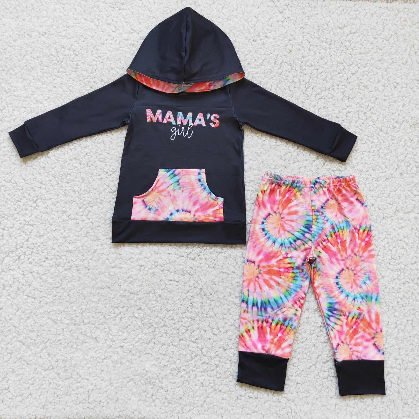 6 A14-17 MAMAS girl black hooded sweatshirt and trousers set