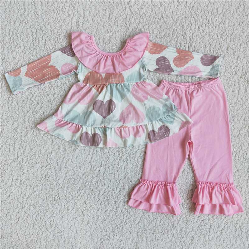12.15 RTS NO MOQ (In stock)6 B6-24 Baby Girls Valentines pink bow ruffle pants sets