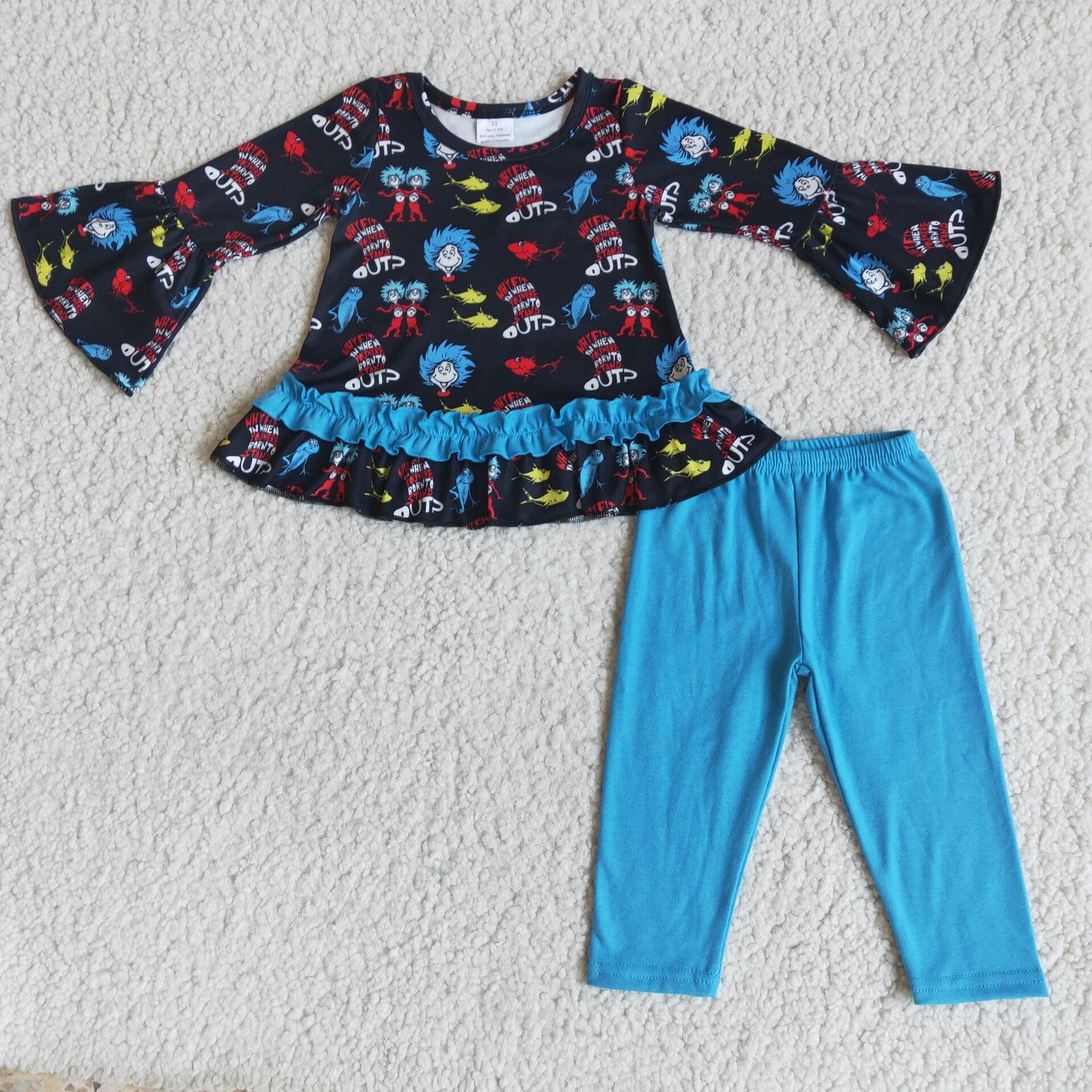 6 A10-16Long sleeve shirt blue cat leggings baby girls clothing set