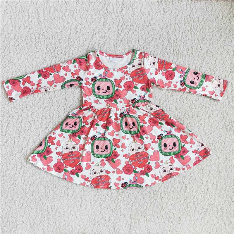 6 B12-30 Rose heart cocomelon long sleeve dress