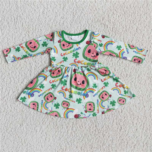 6 A11-26  Cute print long sleeve baby girls st patrick's day twirl dresses