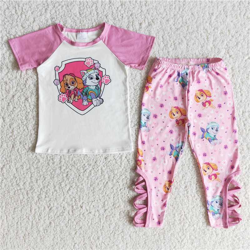 E6-29 Girls Dog pink legging sets