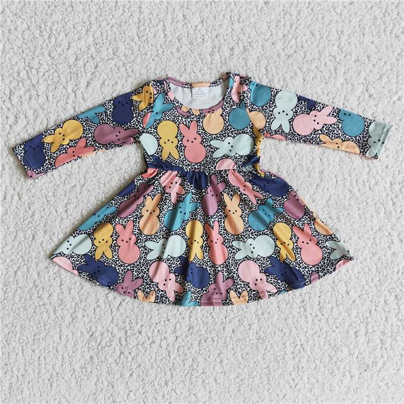 6 A28-20 Baby Girls Easter long sleeve bunny twirl dresses