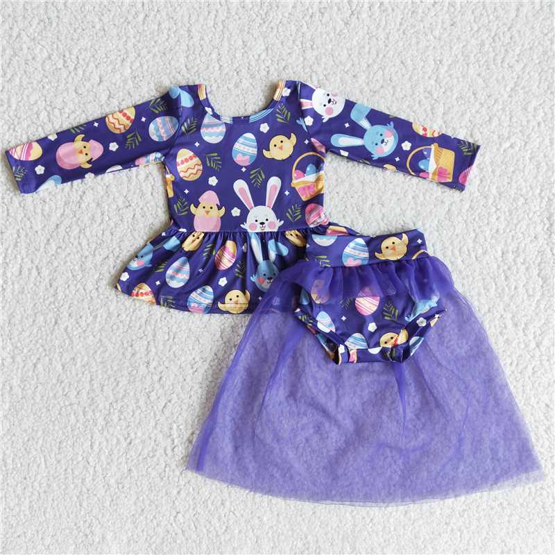 6 A29-29 Baby Girls Easter Eggs Tutu Bummie Sets