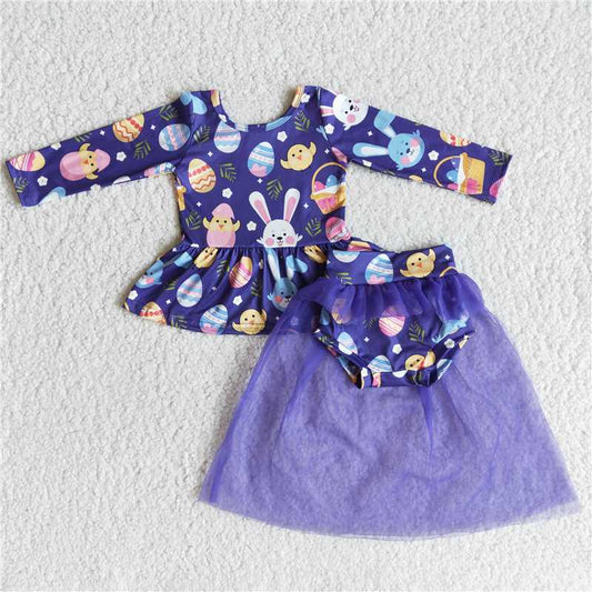 6 A29-29  Baby Girls Easter Eggs Tutu Bummie Sets
