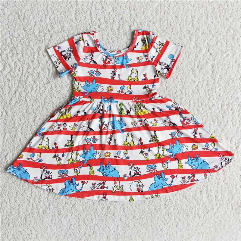 B1-11 dr cartoon striped short sleeve skirt
