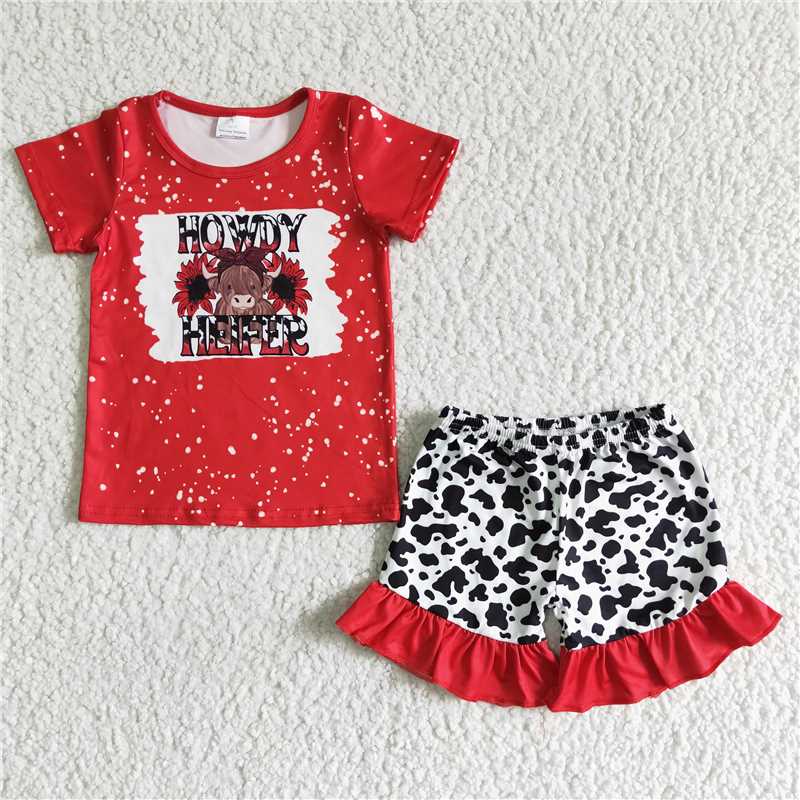 GSSO0043Howdy heifer shirt cow print shorts kids girls clothes