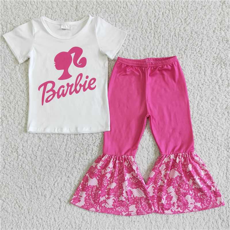 GSPO0055 Barlie rose red girl's short-sleeved trousers suit