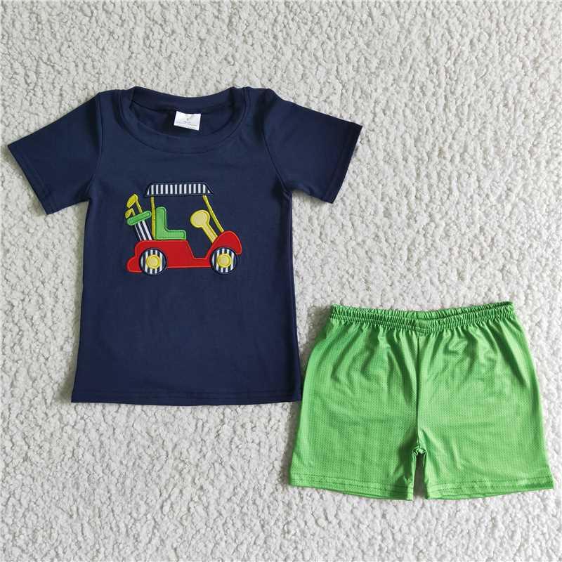 BSSO0030 Baby boys summer golf cart shorts shorts sets(embroidered)