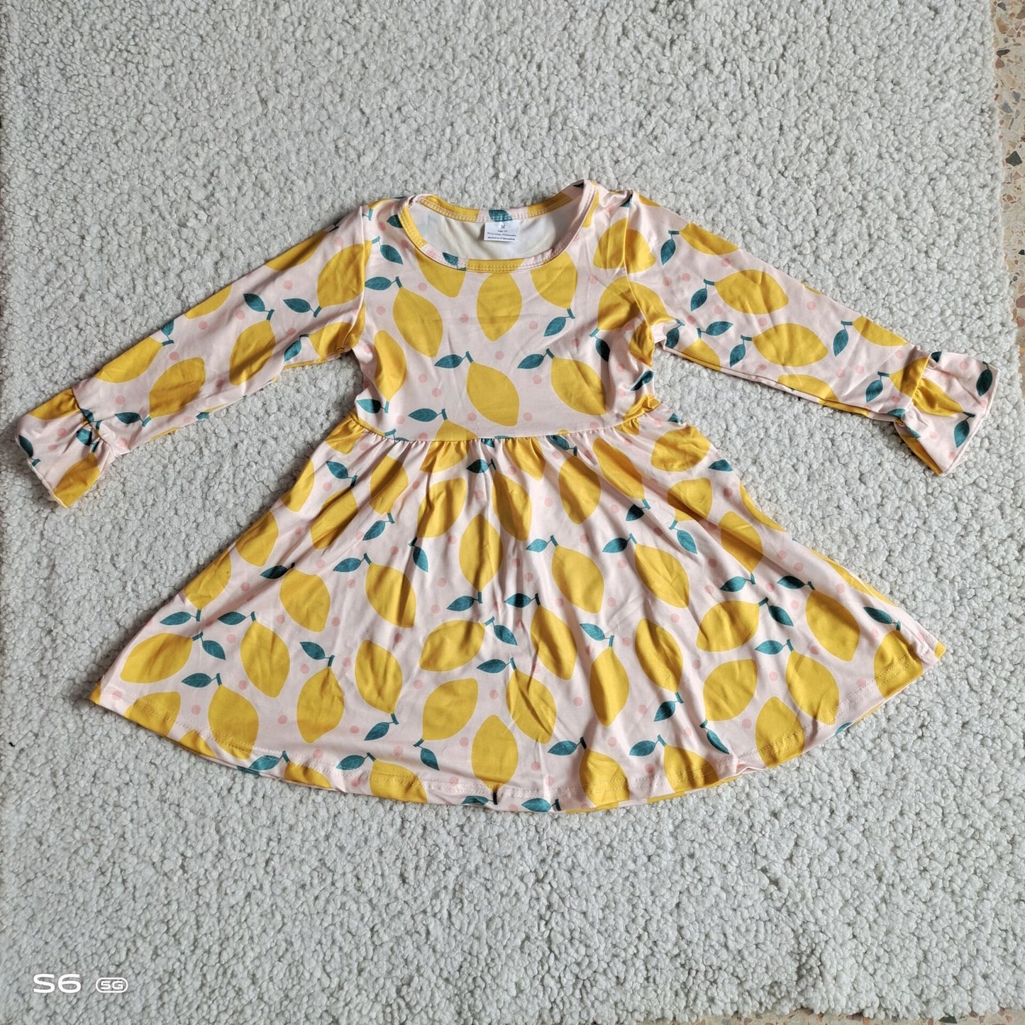9.24 RTS NO MOQ(In stock)G3-12-4*.‘\\’ Baby Girls Winter Dress Lemon peel pink long-sleeved dress