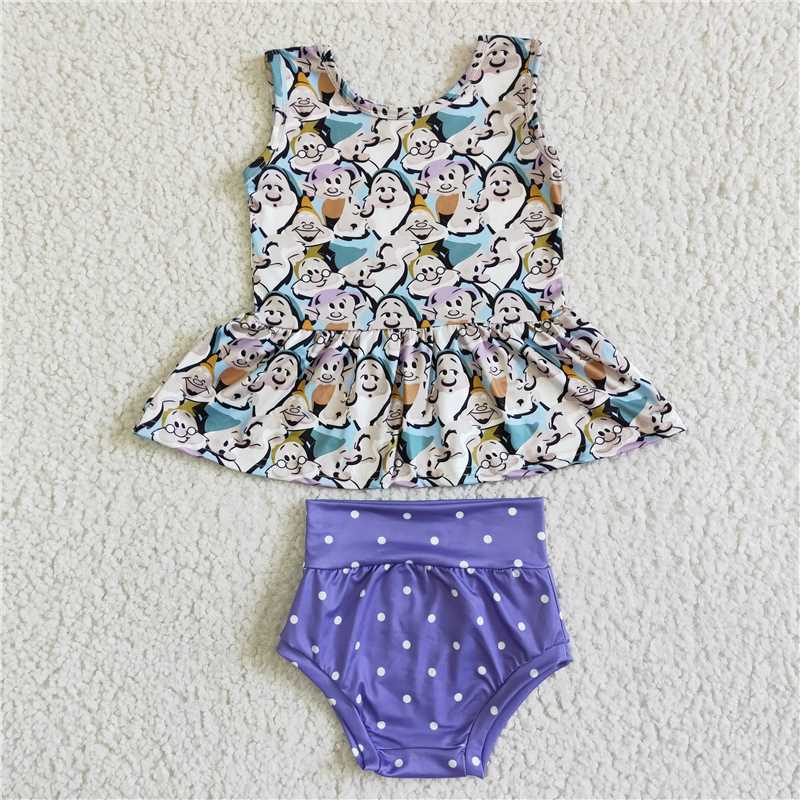 GBO0037 Baby girls cartoon dots bummie summer sets