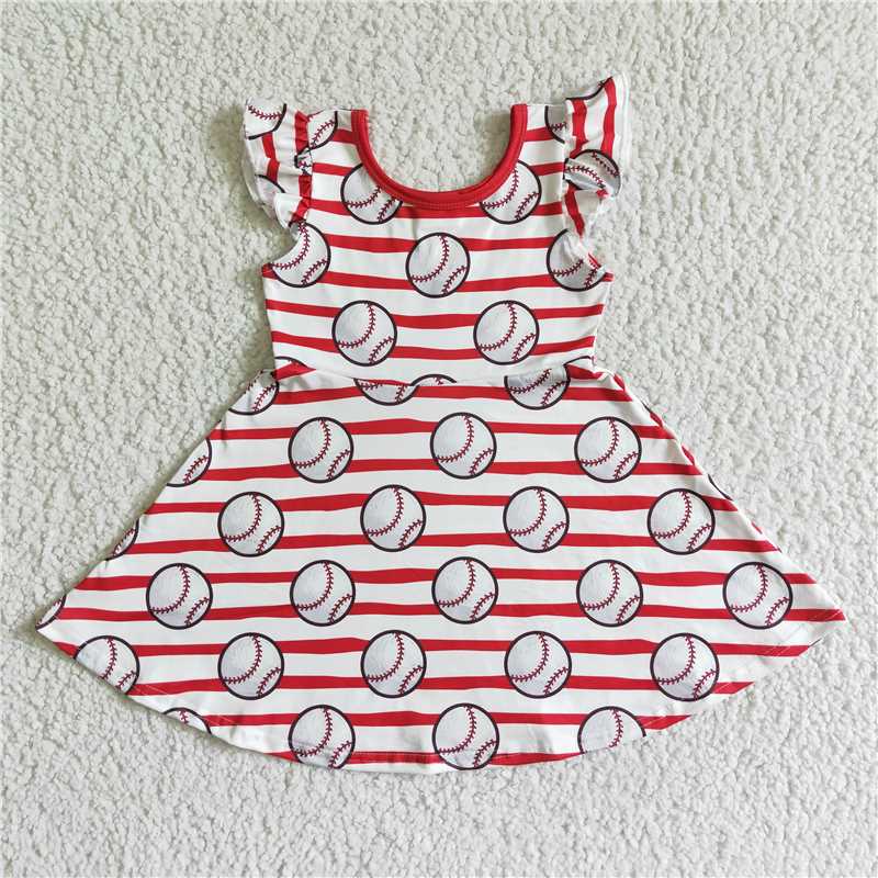 GSD0083 Girls red striped baseball skirt with flying sleeves