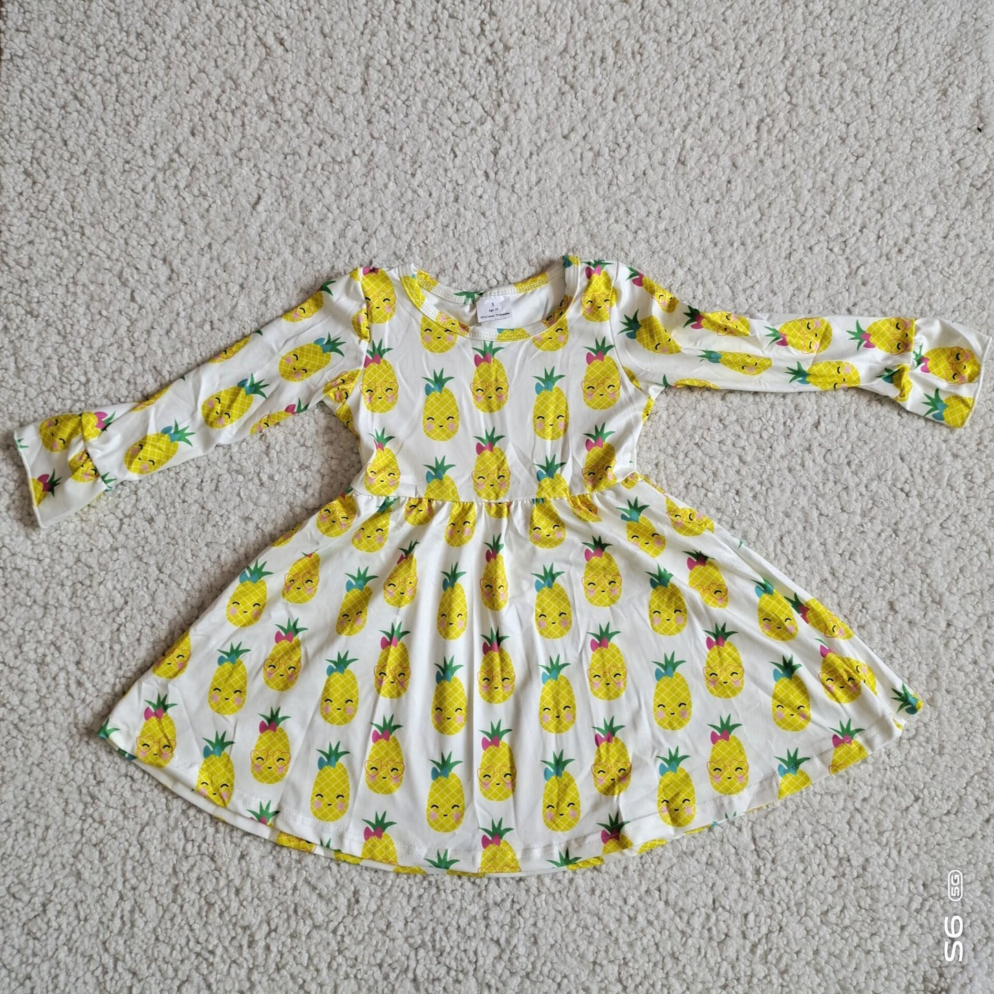 10.10 RTS NO MOQ(In stock)G2-24-6.,. Baby Girls Winter Dress Pineapple White Long Sleeve Dress