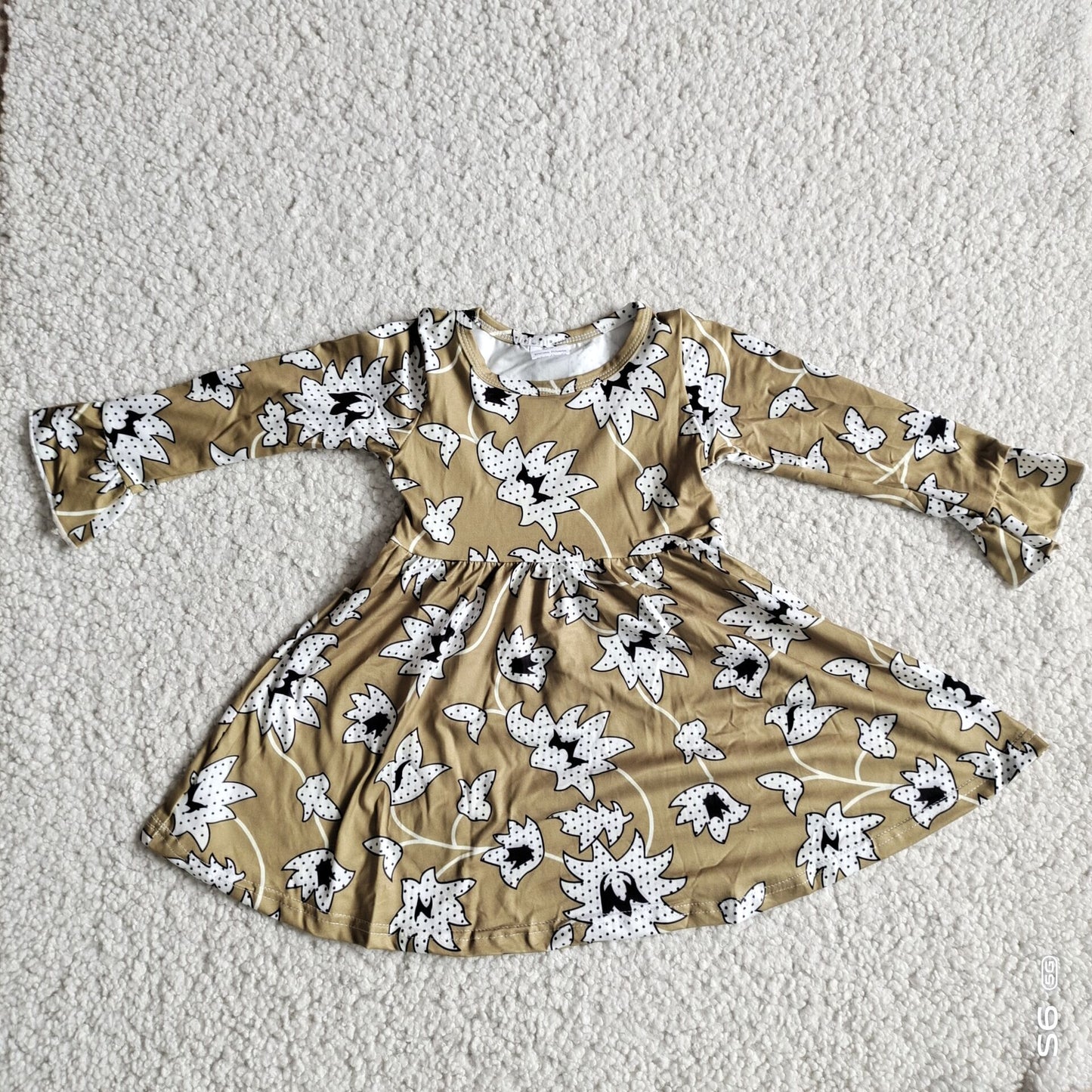 10.10 RTS NO MOQ(In stock)G2-24-8*\. Baby Girls Winter Dress White polka dot grass green long-sleeved dress