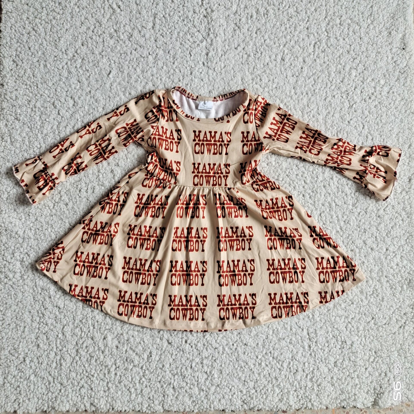 10.10 RTS NO MOQ(In stock)G2-20-4['; Baby Girls Winter Dress Light yellow long-sleeved dress with red letters