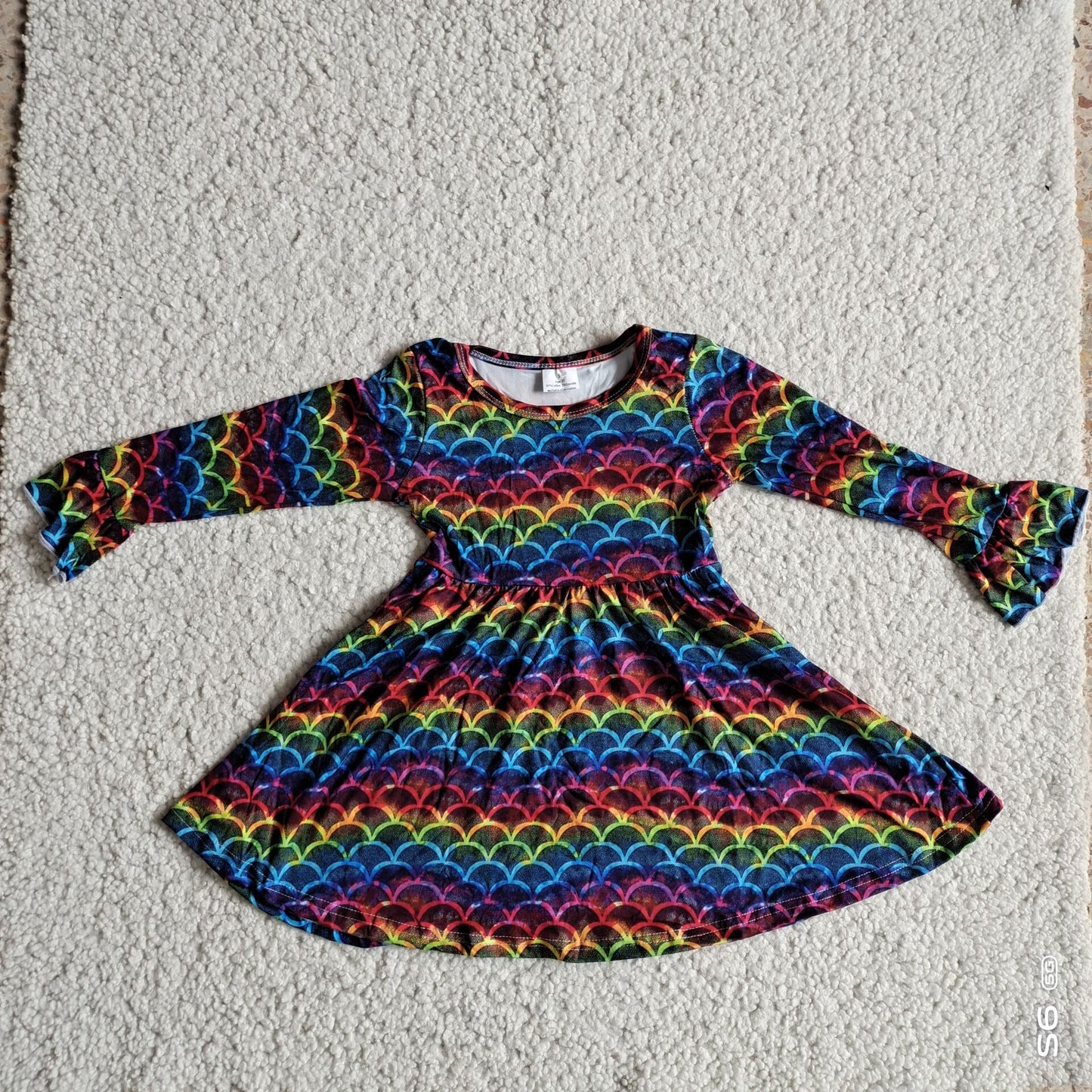 10.10 RTS NO MOQ(In stock)G2-20-8*.; Baby Girls Winter Dress Colorful fish scale flared long-sleeved dress