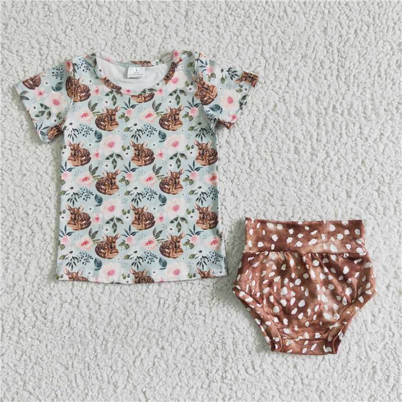 GBO0022 Baby girls deer bummie summer sets