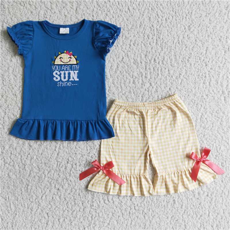 GSSO0096You are my sunshine embroidery girls summer outfits