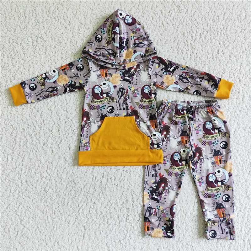 BLP0004 Boys Halloween Zombie Hooded Pocket Long Sleeve Pants Set