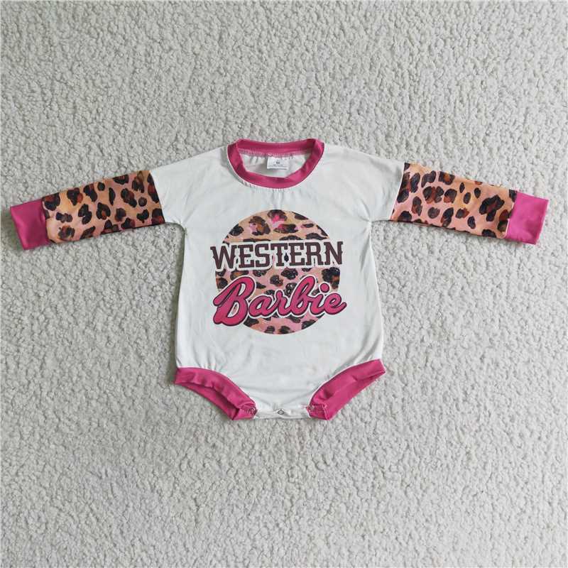 LR0033Hot pink leopard long sleeve party baby western romper