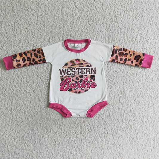 LR0033Hot pink leopard long sleeve party baby western romper