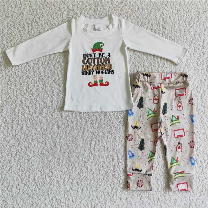 12.12 RTS NO MOQ (In stock)GLP0078 baby boys Christmas hats pajamas sets
