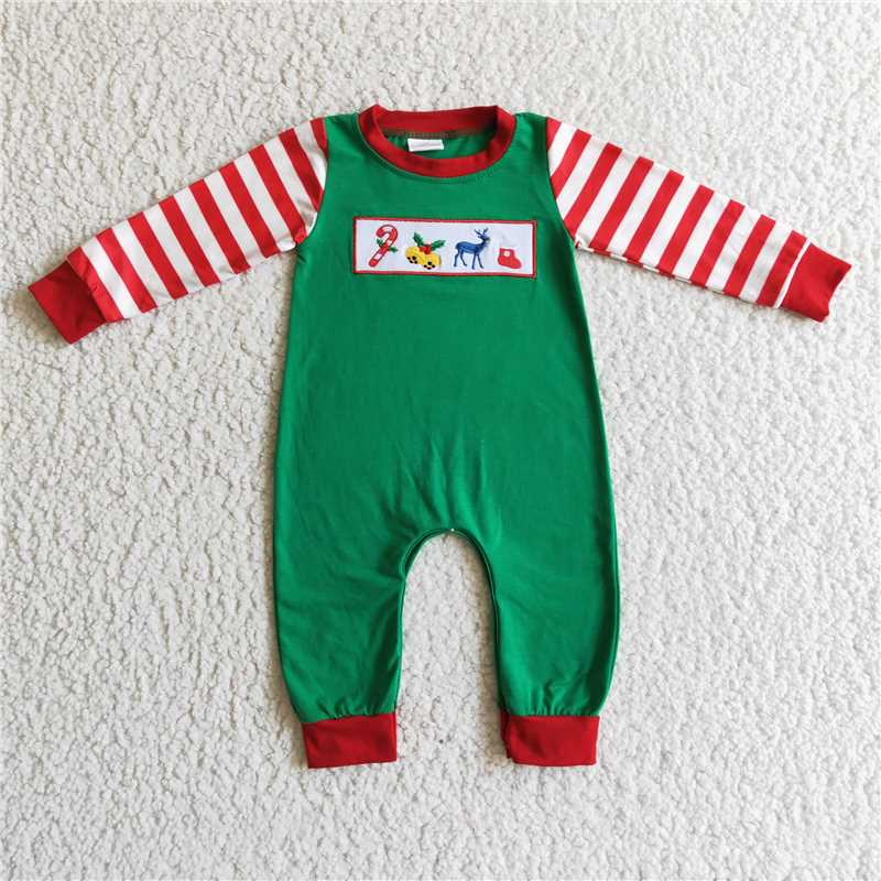 LR0110Candy cane jingle bell deer socks baby Christmas romper