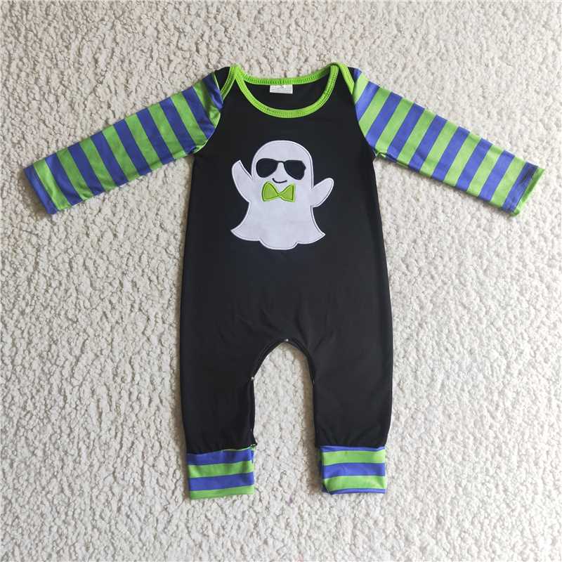 LR0132Black ghost long sleeve baby boy Halloween romper