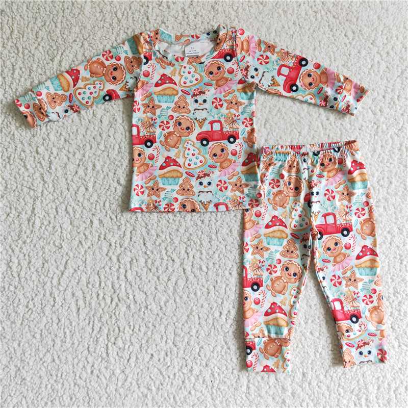 BLP0092Gingerbread cake snacks girls Christmas pajamas