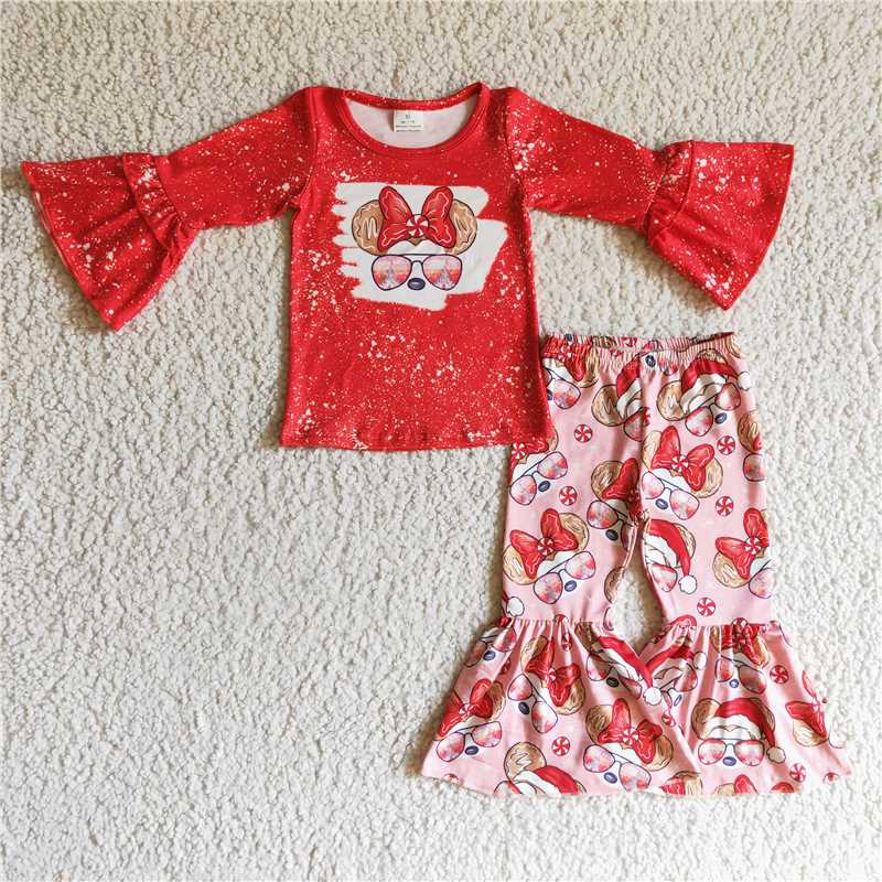 GLP0096 Girls Mickey head red long sleeve and long pants suit