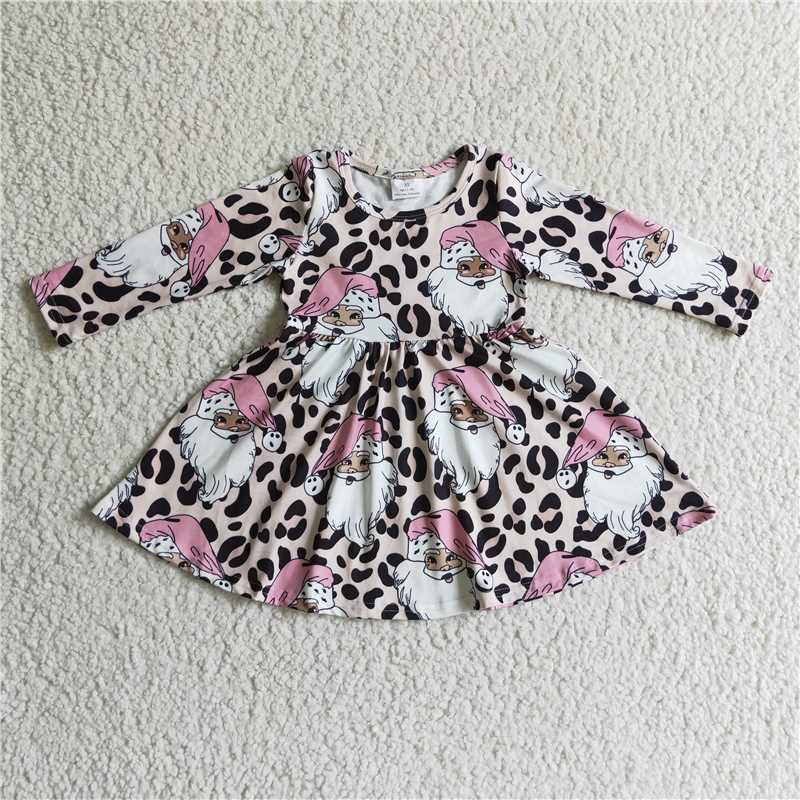 11.26 RTS NO MOQ (In stock)GLD0112 Baby Girls Pink Santa Christmas Twirl Knee Length Dresses
