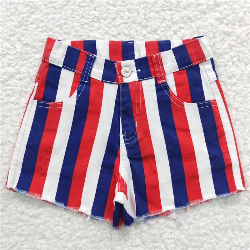 SS0082 Baby Girls 4th Of July Sibling Sister Denim Shorts